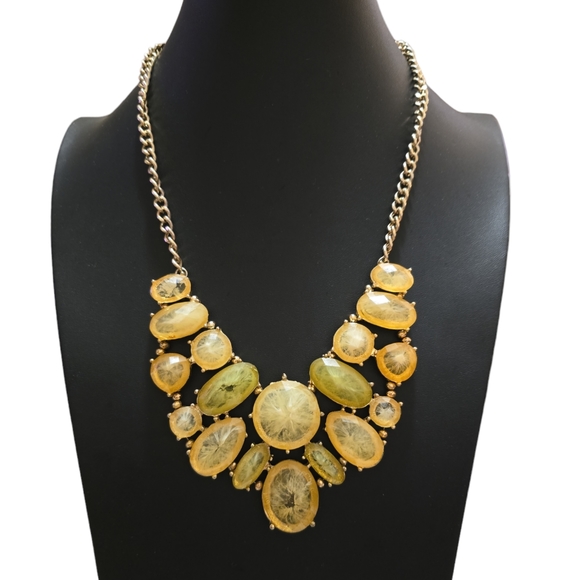 18" Vintage Yellow Faceted Bib Fashion Necklace Lot 6 - Picture 1 of 3